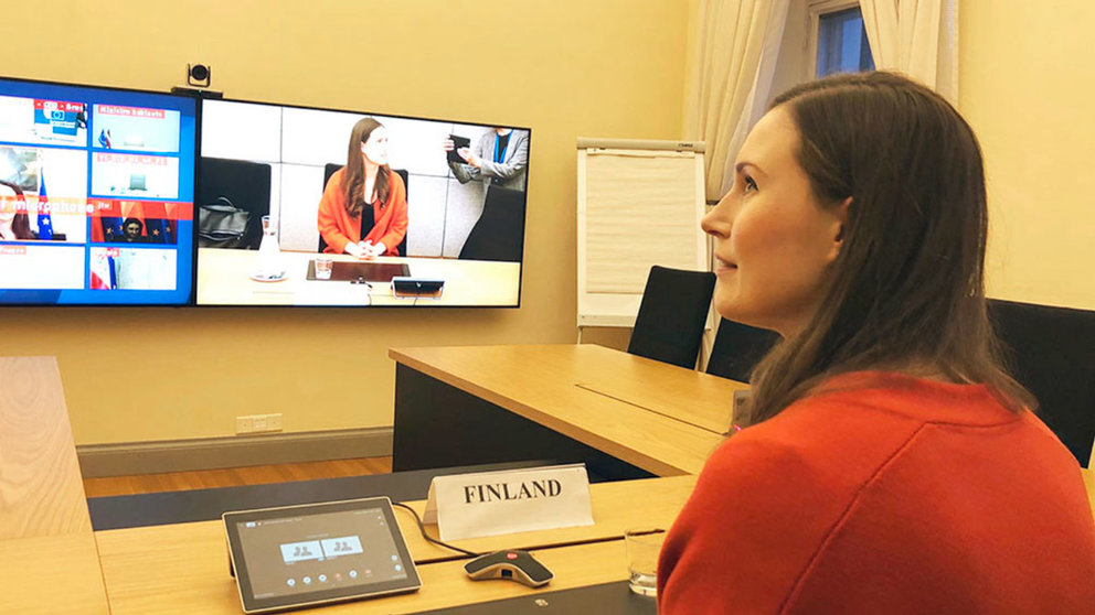 Sanna-Marin-Prime-Minister-video-conference-by-Finnish-Government