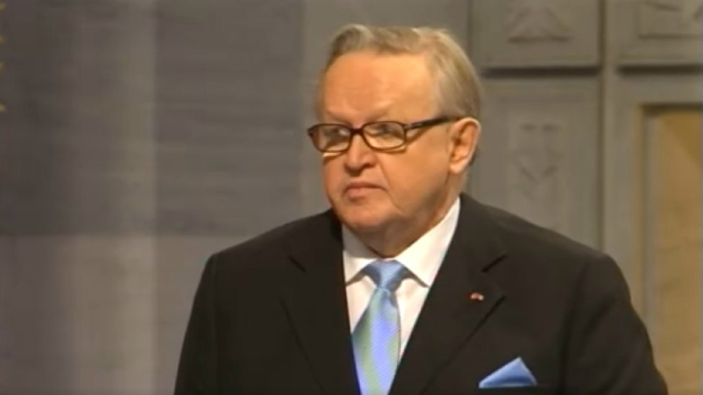 Ahtisaari  Image: Screenshot of Nobel Prize video. Credit: https://www.nobelprize.org.