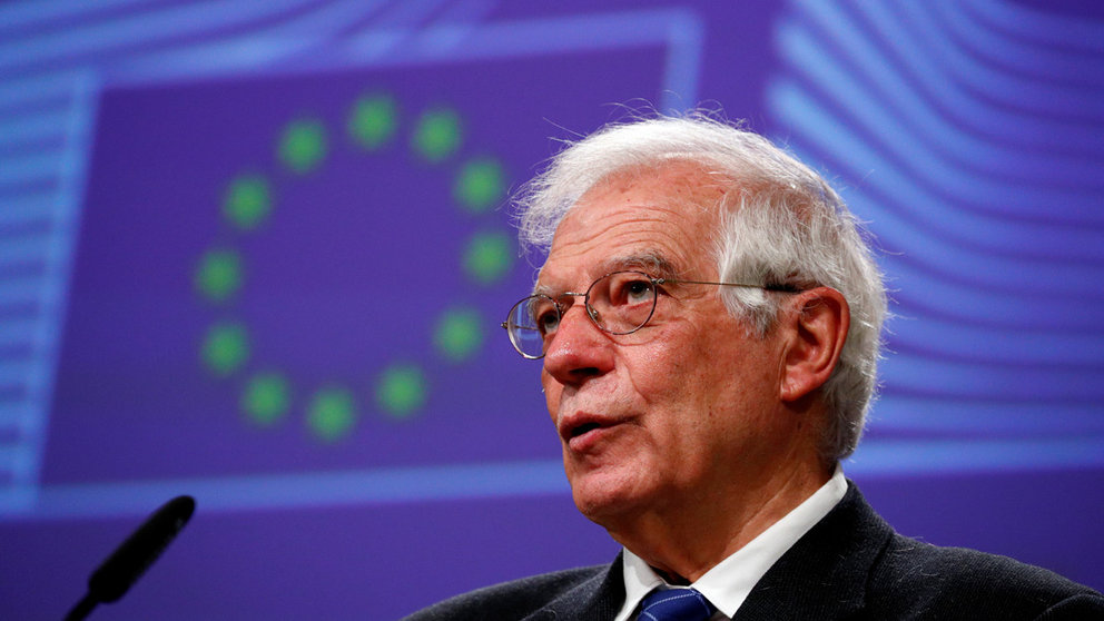 FILE PHOTO: European High Representative for Foreign Affairs and Security Policy and Vice-President of the European Commission Josep Borrell, holds a virtual news conference on the approval of Operation Irini, at the European Commission in Brussels, Belgium March 31, 2020. REUTERS/Francois Lenoir/File Photo
