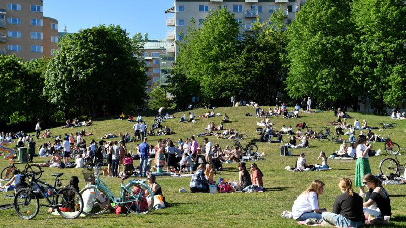 People enjoy warm weather at the Tantolunden park as the spread of the coronavirus disease (COVID-19) continues, in Stockholm, Sweden May 30, 2020. TT News Agency/Henrik Montgomery via REUTERS