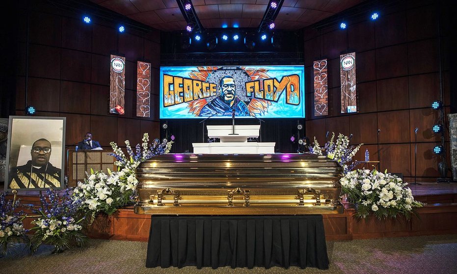 The casket of George Floyd before a memorial service at North Central University in Minneapolis, Minnesota, in the US on June 4, 2020. Photo: Carlos Gonzalez/TNS via ZUMA Wire/dpa