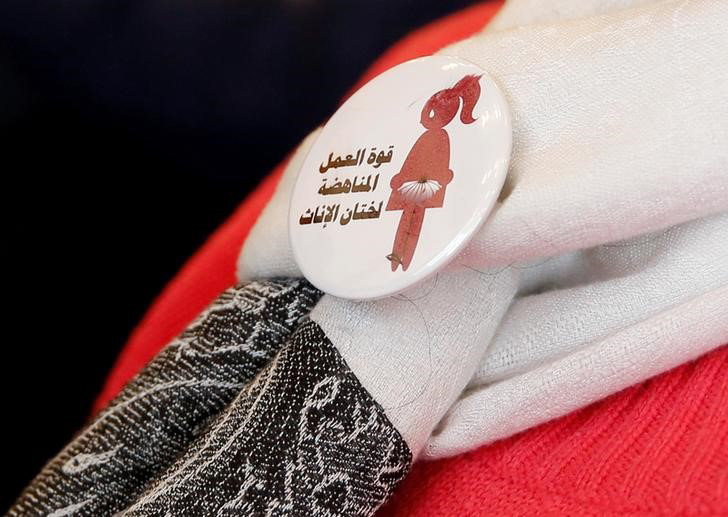 A badge reads &#34;The power of labor aginst FGM&#34; is seen on a volunteer during a conference on International Day of Zero Tolerance for Female Genital Mutilation (FGM) in Cairo, Egypt February 6, 2018. REUTERS/Amr Abdallah Dalsh TPX IMAGES OF THE DAY