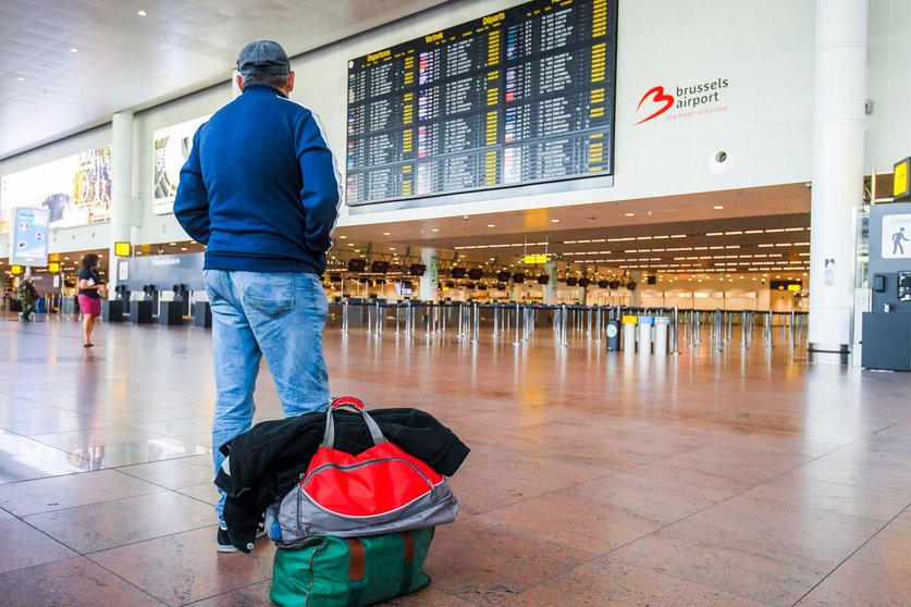A passenger at the departure hall of Brussels Airport, in Zaventem, on June 12, 2020. Photo: Laurie Dieffembacq/BELGA/dpa.
