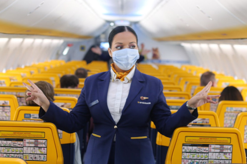 A crew member on board a Ryanair plane. Photo: Ryanair.