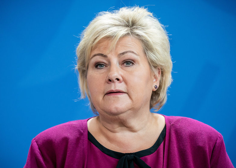 FILED - 15 October 2019, Berlin: Norwegian Prime Minister Erna Solberg attends a press conference. Solberg on Monday defended freedom of speech in her country after an anti-Islam rally at the weekend where pages were torn out of the Koran. Photo: Michael Kappeler/dpa.