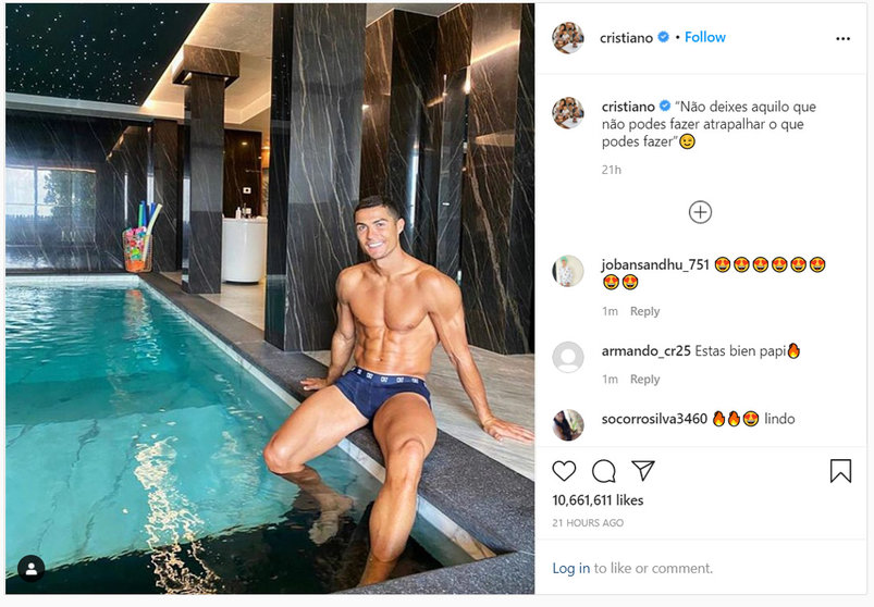 Cristiano Ronaldo posted a photo of his quarantine in social media. Image: Instagram/Cristiano.
