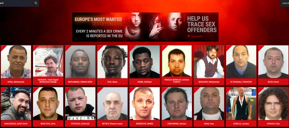 The most wanted sex offenders, according to Europol. Image: Europol website.