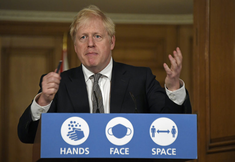 31 October 2020, England, London: British Prime Minister Boris Johnson speaks during a media briefing in Downing Street, to announce a nationwide lockdown from Thursday as part of efforts to stop a surge in coronavirus cases. Photo: Alberto Pezzali/dpa.
