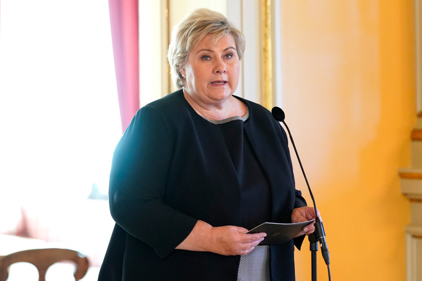 Norwich Prime Minister Erna Solberg comments on the awarding of the Nobel Peace Prize 2020 to World Food Programme (WFP). Photo: Fredrik Hagen//dpa.