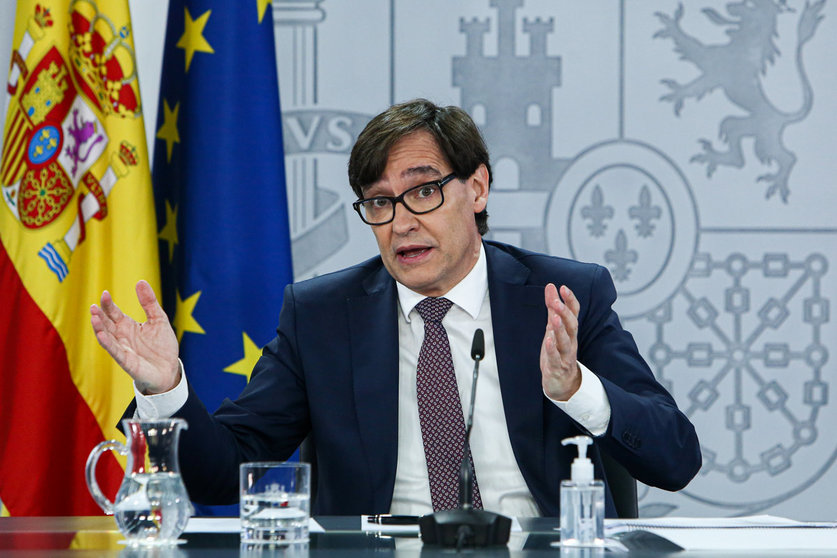 23 December 2020, Spain, Madrid: Spanish Minister of Health Salvador Illa speaks during a press conference after a meeting in a council of the National Health System. Photo: -/EUROPA PRESS/dpa