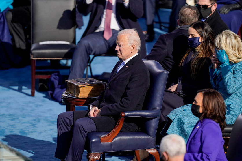 20 January 2021, US, Washington: US President-elect Joe Biden listens to speeches during his inauguration as the 46th President of the United States. Photo: -/EUROPA PRESS/dpa