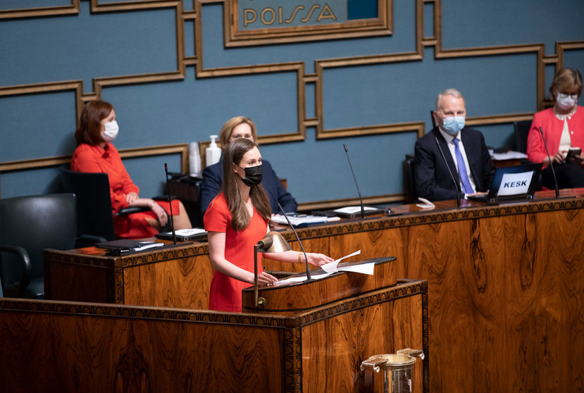 Prime Minister Sanna Marin speaking before Parliament. Photo: Hanne Salonen/Eduskunta.