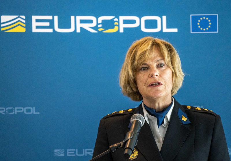 08 June 2021, Netherlands, The Hague: Jannine van den Berg, Chief of Police of the Netherlands, speaks during a Europol press conference on the largest ever international police and judicial action against organised crime. International law enforcement agencies announce 800 arrests in more than 16 countries linked to encrypted criminal activities, with Europol calling it the biggest coordinated police sting of its kind. Photo: Jerry Lampen/ANP/dpa