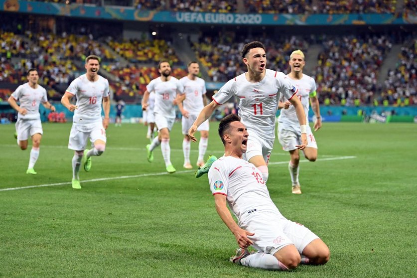 Switzerland's Gavranovic celebrates after scoring. Photo: Twitter/UEFA @EURO2020.