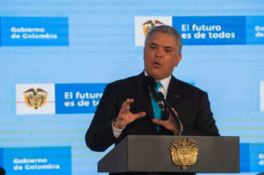 FILED - Colombia's President Ivan Duque gives a speech during a press conference regarding the first line of Bogota's metro system that will be opened by 2028. Photo: Chepa Beltran/LongVisual via ZUMA Wire/dpa