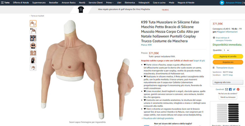 Silicone arm like the one used by the Italian man to try to deceive doctors. Image: Screenshot from Amazon website.