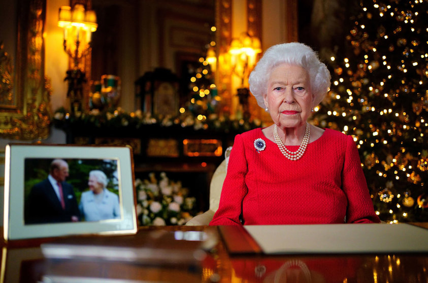 Queen Elizabeth II records her annual Christmas broadcast in the White Drawing Room at Windsor Castle. Photo: Victoria Jones/PA Wire/dpa.
