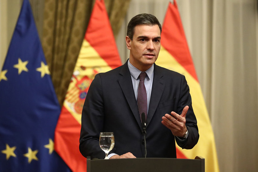 16/03/2022. Prime Minister Pedro Sánchez, during a joint press conference that he offered with the Prime Minister of Slovakia, Eduard Heger. Photo: La Moncloa.